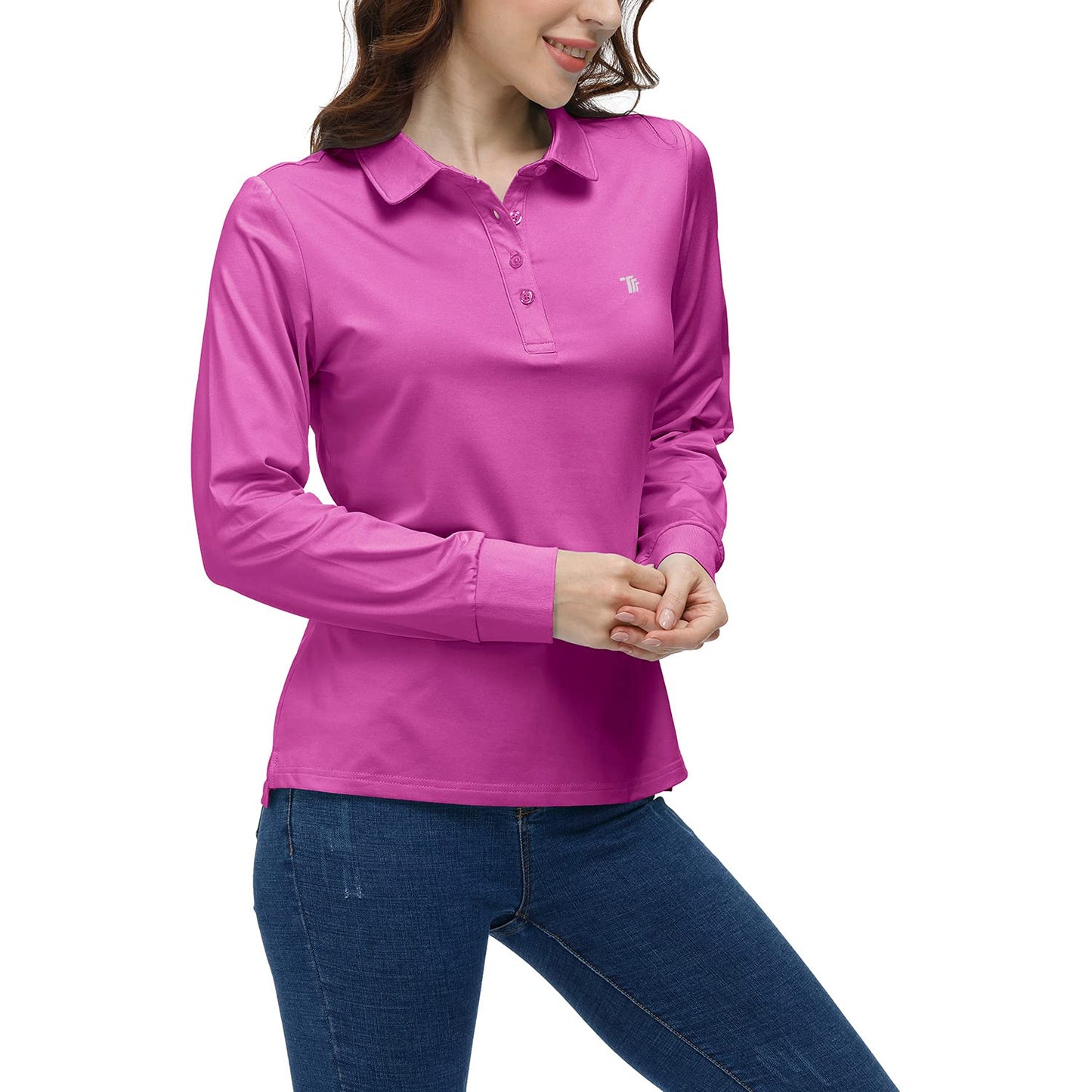 AIRIKE Golf Polo Shirts for Women Long Sleeve Colourful Quick-Dry Workwear & Activewear-Womens Athletic Apparel Purple