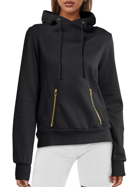 ANRABESS Womens Hoodie Cowl Neck Long Sleeve Sweatshirts 2024 Winter Fashion Pullover With Drawstring Teen Girls Clothes Black Small