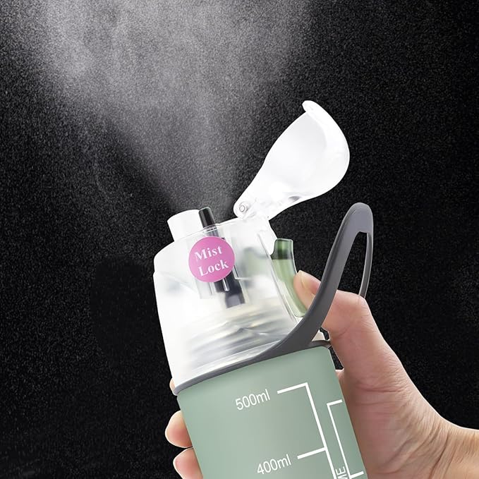 Linowos Drinking and Misting Sports Water Bottle, Non-Toxic BPA Free, Fast Water Flow Opens with 1-Click, Portable Leak-Proof Spray Cup for Cycling Fitness Camping Hiking Outdoor
