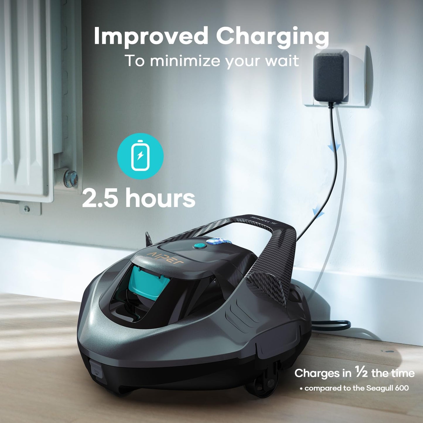 AIPER Cordless Robotic Pool Vacuum, Self-Parking Technology, Portable, Ideal for Above-Ground Flat Pool up to 40 Feet, White (Renewed)