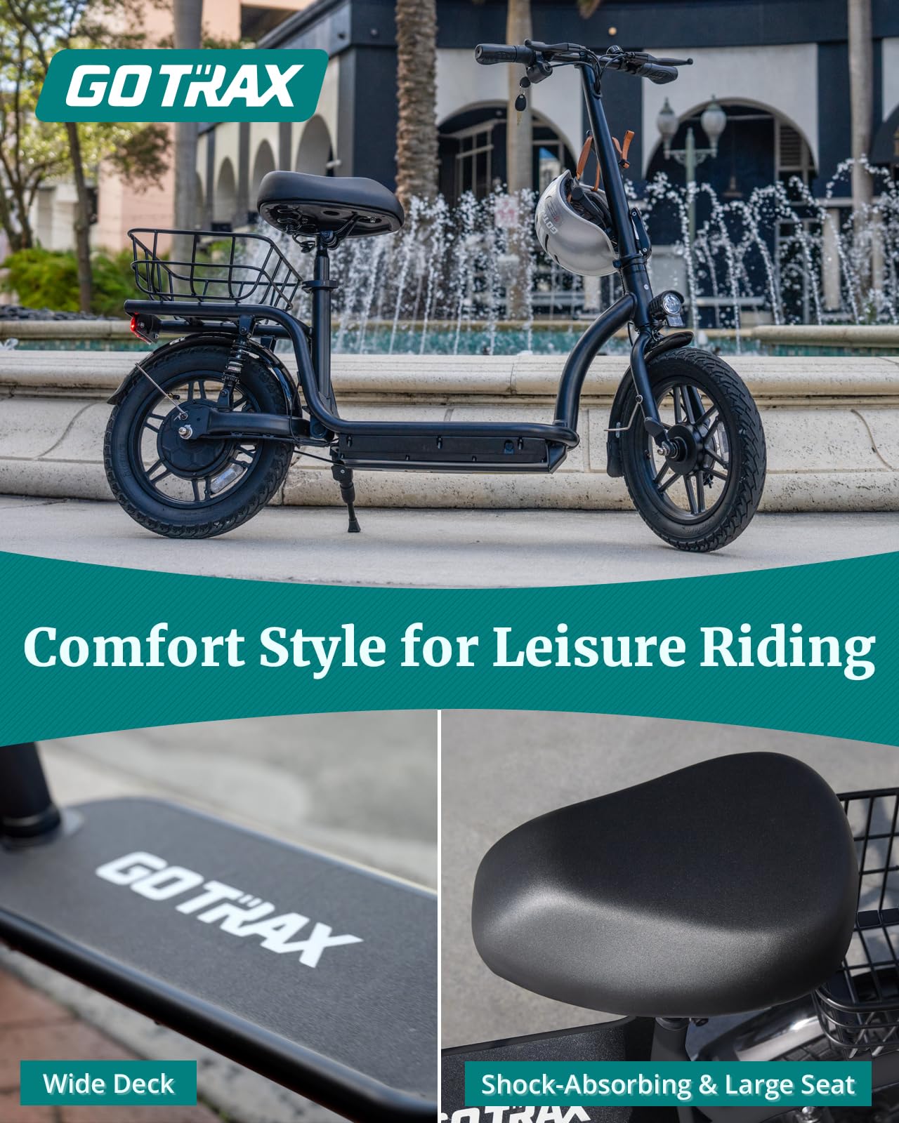 Gotrax Astro Electric Scooter with Seat for Adult Commuter,19 Miles Range&15.5Mph Power by 350W Motor, Folding Scooter with 14" Pneumatic Tire& Comfortable Wider Deck, E-Bike with Carry Basket Black