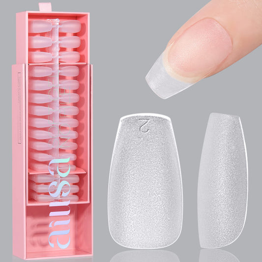AILLSA Short Coffin Nail Tips 450pcs Soft Full Cover Gel Nail Tip Matte Pre-filed Press On False Nails Tips Fake Extension Gelly Nails Tip for Acrylic Nails Professional With Gift Box （15 Sizes）