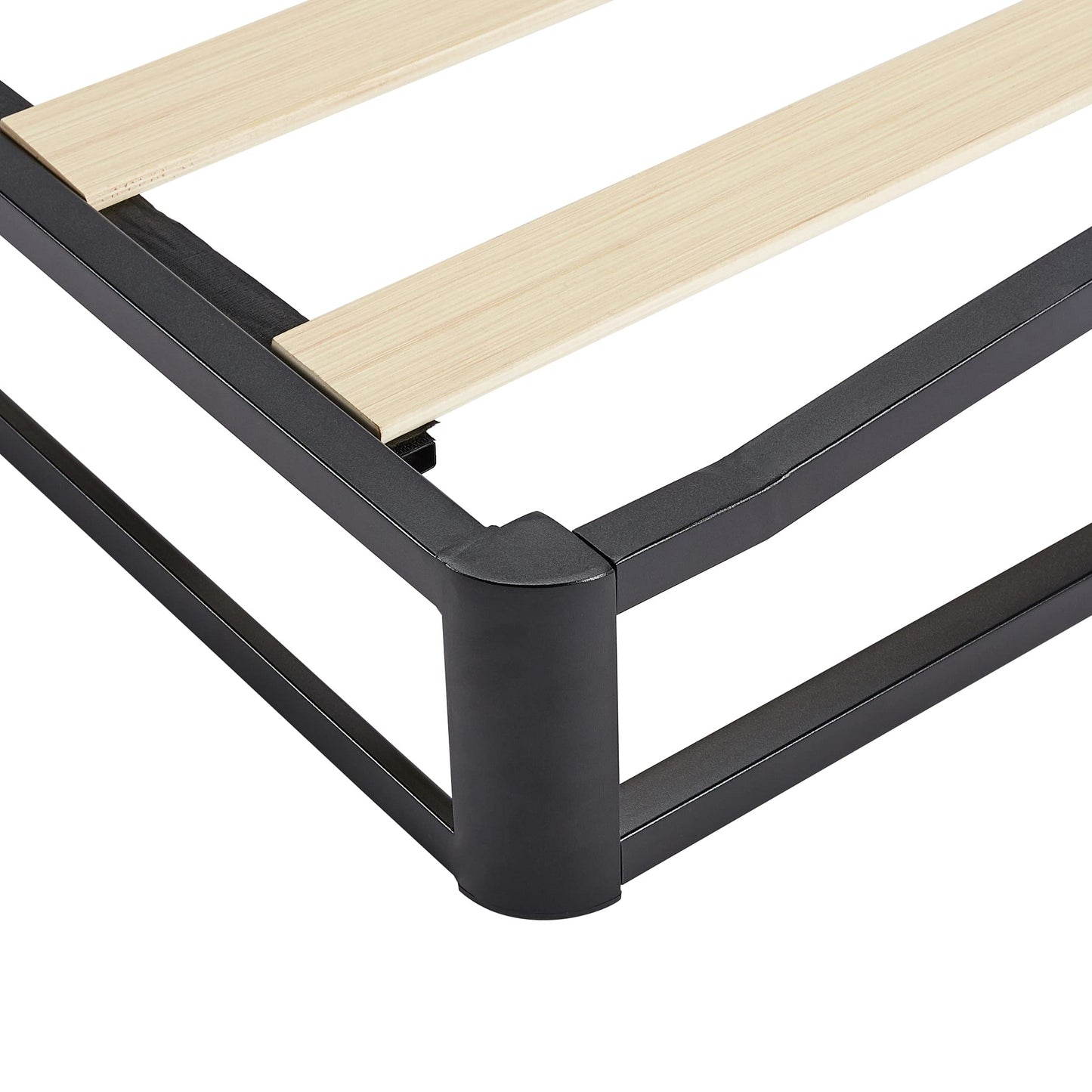 Amazon Basics Metal Platform Bed Frame with Wood Slat Support, 10 Inches High, Queen, Black