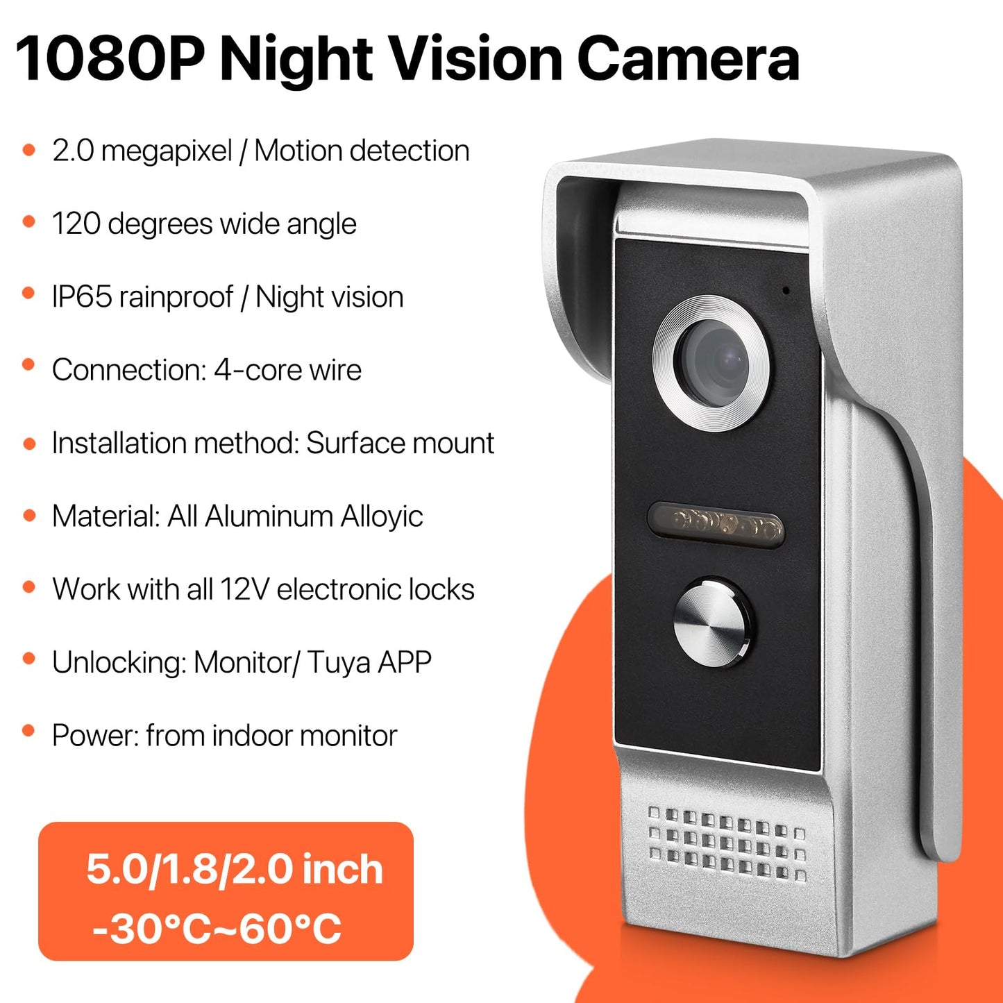 AMOCAM Wireless WiFi Video Doorbell Intercom System, 1080P Video Door Camera with Monitor, 7 Inch Touch Screen Video Door Phone, No Monthly Fees, Tuya APP Remote Intercom (Wired Power)