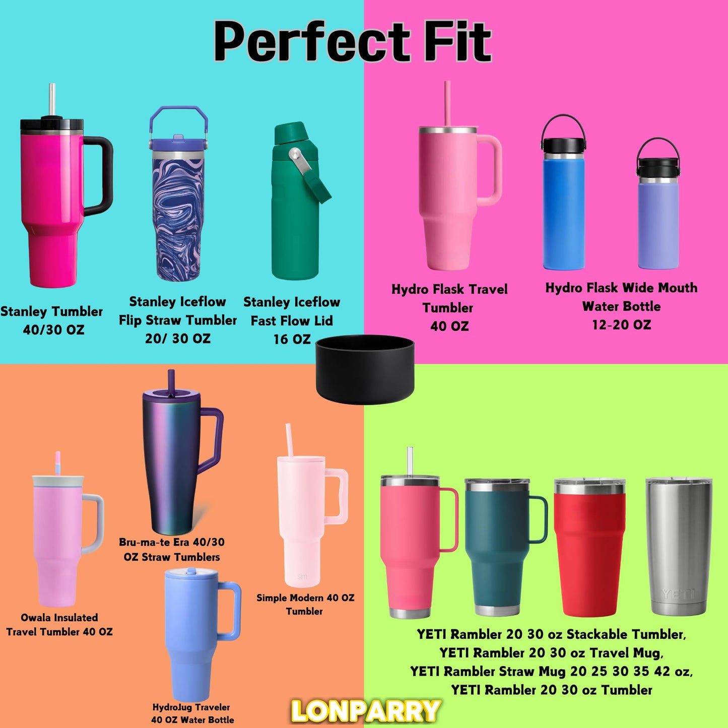 LONPARRY 4-Pack Silicone Boot for Stanley Cup IceFlow Rubber Bottom Sleeve Protector for Stanley Tumbler HydroFlask Simple Modern Owala Car Travel Cup Bottle Bottom (2Clear+2Smoky Pink)