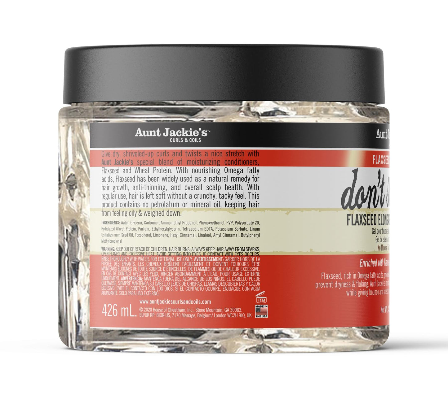 Aunt Jackie's Flaxseed Recipes Don't Shrink Elongating Hair Curling Gel for Natural Curls, Coils and Waves, Helps Prevent Dryness and Flaking, 15 oz (Pack of 2)