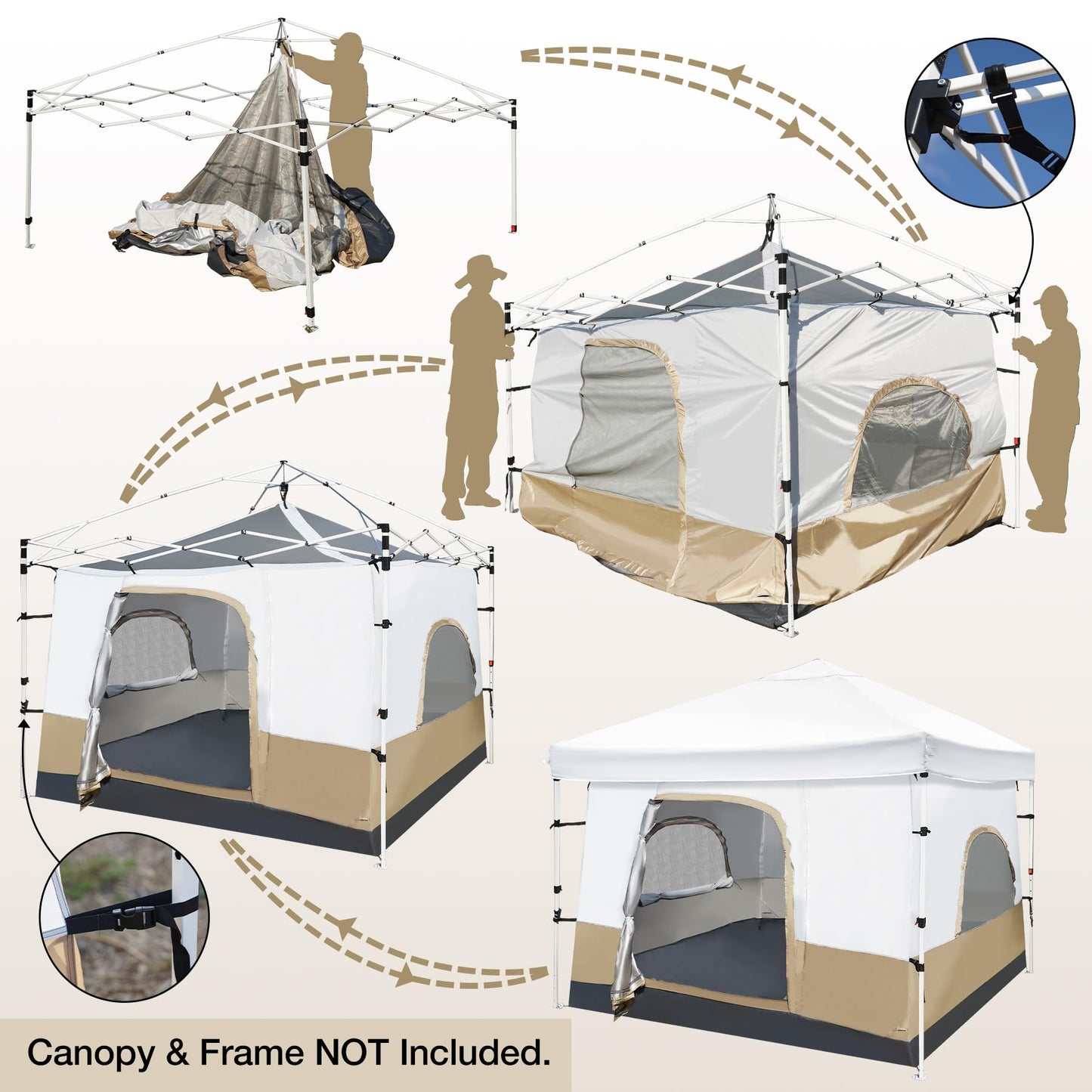 REDCAMP Canopy Camping Tent for Pop Up Canopy Tent, Inner Tent with Mesh Window, Converts Straight Leg 10'x10' or 10'x20' Canopy into Camping Tent, Fits 4-6 Person, Khaki(Frame/Shelter NOT Included)