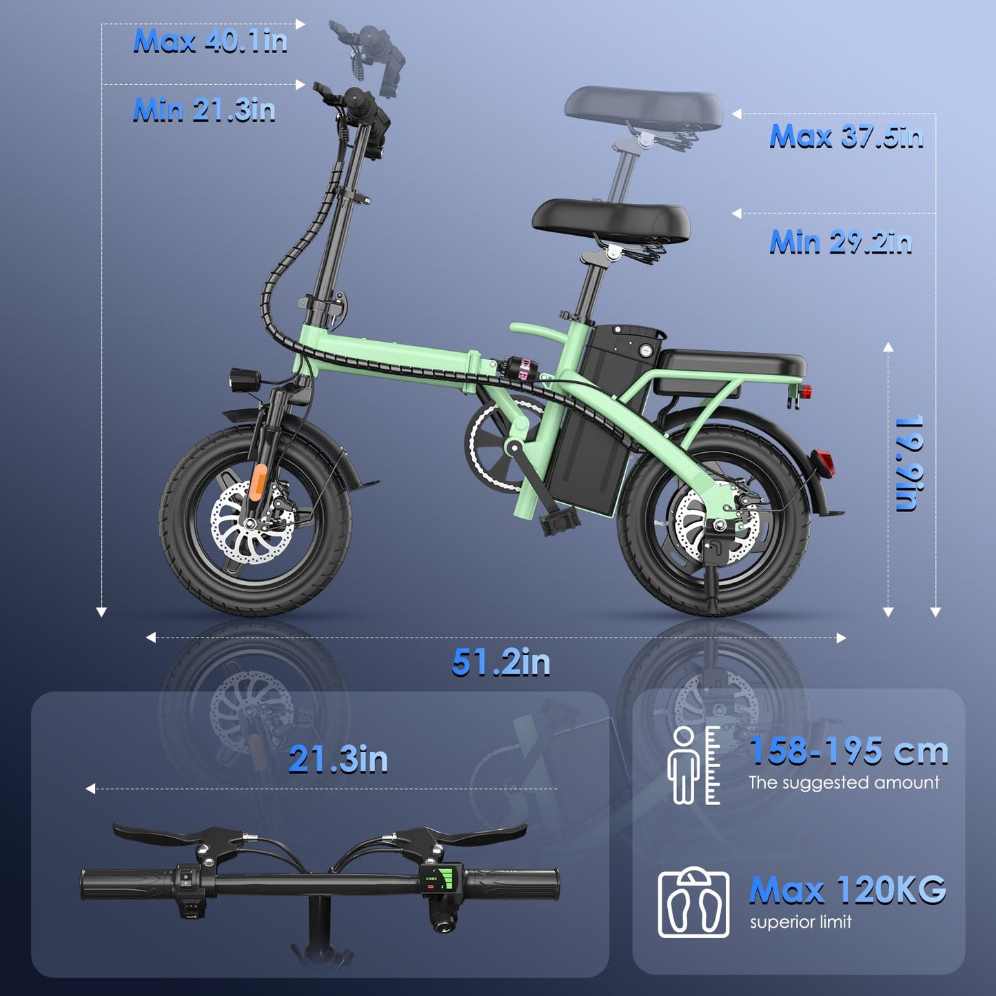 E14 Folding Electric Bike for Adults 500W Peak Motor, Foldable E Bike 14" Electric Bicycles with 48V 13Ah Removable Battery UL 2849 Certified, 25 Miles PAS Range, Mini Ebikes for Teens (E14 Green)