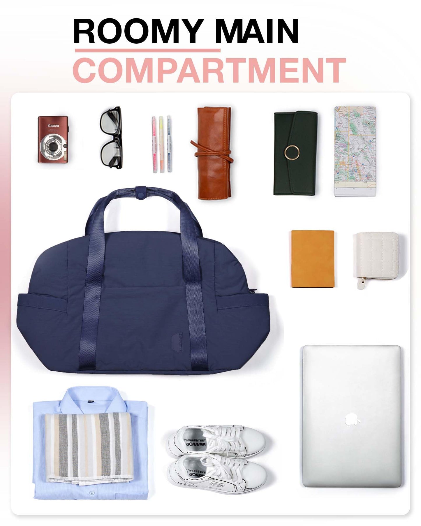 BAGSMART BAGSMART Gym Bag for Women, Carry on Weekender Overnight Bag, Travel Duffel Bags with Trolley Sleeve, Personal Item Travel Bag Tote Bag Workout Dance Bag, Dark Blue-34L