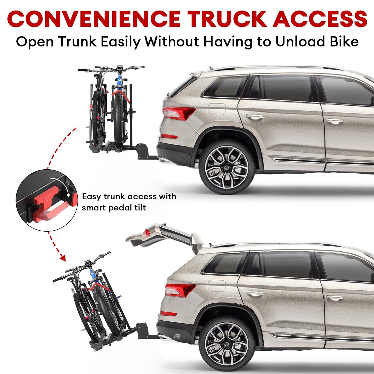 RoamEase Hitch 2 EBike Rack with Ramp, 170lbs Capacity Electric Bike Carrier Foldable for 2 Heavy Ebike, Up to 5-inch Fat Tire Bicycle, 2" Receiver for Car, SUV, RV, Truck, Black