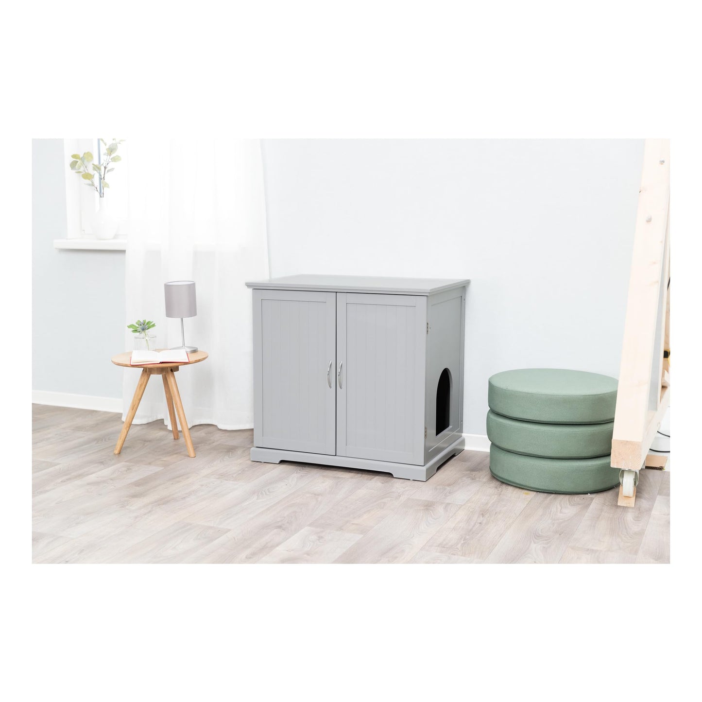 TRIXIE XL Wooden Litter Box Enclosure (Gray), Hidden Litter Box for Cats Furniture-Style, Openings on Either Ends & Large Ventilations Slots, Double Doors for Easy Cleaning, Built-in Drawer