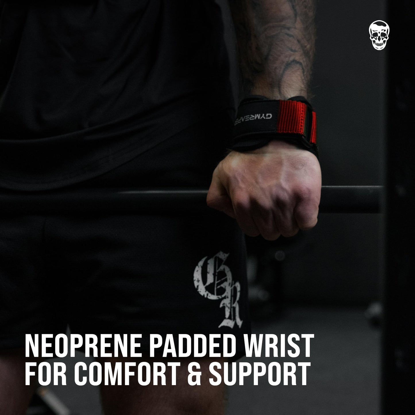 Gymreapers Weight Lifting Grips (Pair) for Heavy Powerlifting, Deadlifts, Rows, Pull Ups, with Neoprene Padded Wrist Wraps Support and Strong Rubber Gloves or Straps for Bodybuilding (Red, Small)