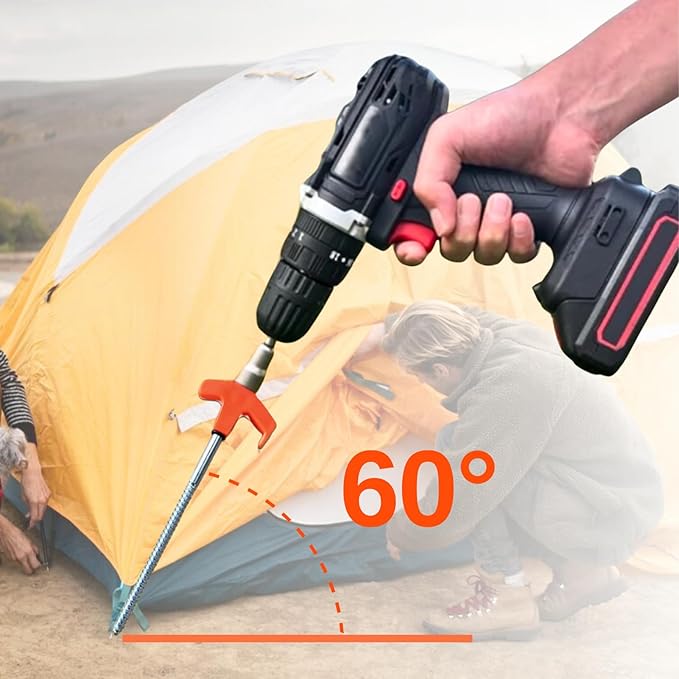 8" Screw in Tent Stakes - Ground Anchors Screw in, Screw in Tent Stakes Heavy Duty, Tent Pegs Camping Stakes, Metal Threaded Tent Spikes, Screw Tent Stakes with Hex Sleeves (8Pcs Orange)