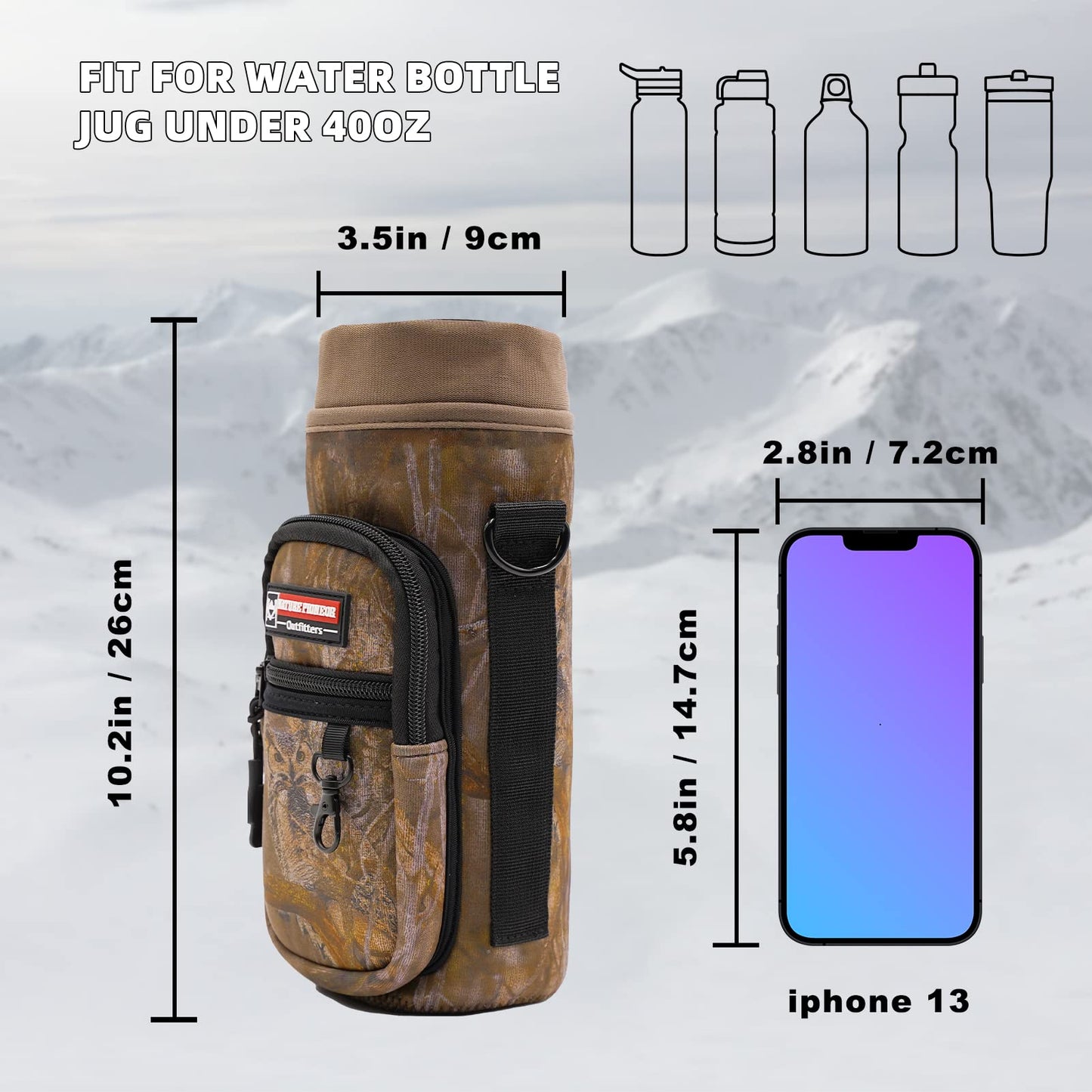 NATURE PIONEOR Water Bottle Carrier Holder Sleeve with Adjustable Strap25 32 40 oz, Insulated Water Bottle Holder Sling Bag