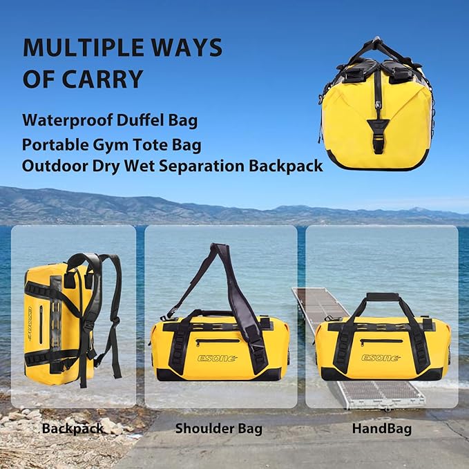ESONE Dry Bag Waterproof Backpack for Men/Women Waterproof Backpack for Travel Dry Bag Backpack Waterproof Duffel Bag for Kayaking Rafting Boating Swimming Camping Travel Beach 50L