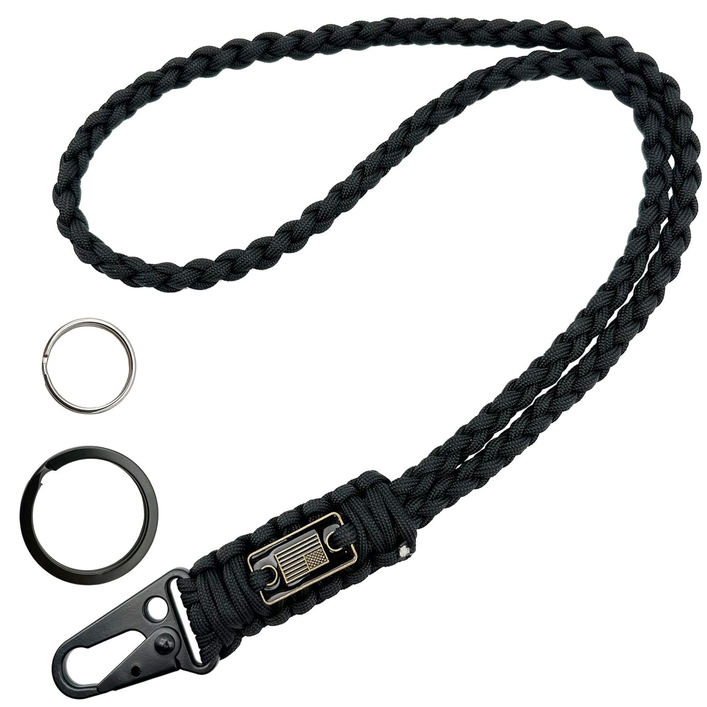 DDOUT Heavy Duty Paracord Lanyard for ID Badges, Tactical Military Braided Lanyard with USA Flag