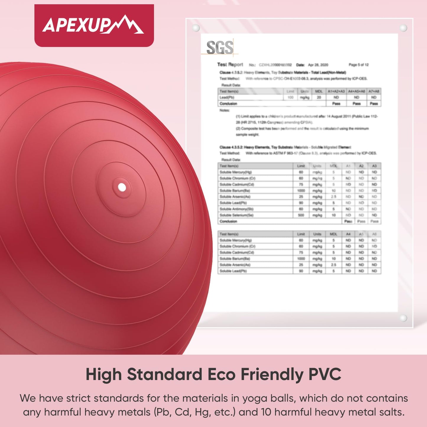 APEXUP Yoga Ball Exercise Ball, Anti Slip Stability Ball Chair, Heavy Duty Large Gym Ball for Fitness, Balance, Core Workout and Physical Therapy (S (15"~18") 45cm, Red)