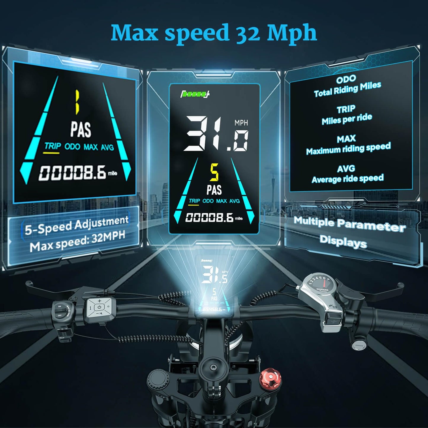 Electric Bike for Adults - K6 20 x 4 Inch Fat Tire, 750W/Peak 1500W Motor, 28MPH 48V15AH Detachable Battery, 4 Riding Modes Electric Dirt Bike, 7 Speed Electric Motorcycle, UL 2849 Certified