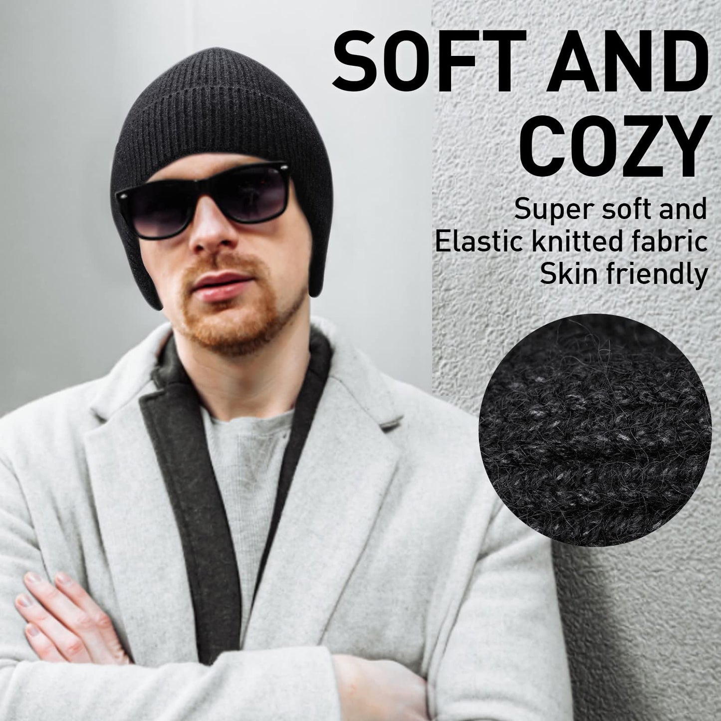 Arcweg Warm Beanies for Men Women Winter Kint Beanis Hats Thermal Skull Cap Bike Helmet Liner Ears Warmers Cycling Running Caps with Ear Flaps Cozy Slouchy Unisex Outdoor