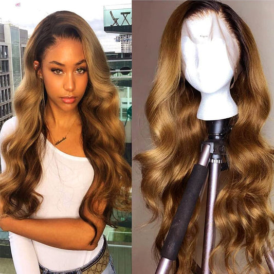 ANDRIA lace front wigs Honey Blonde Glueless Lace Wig Long Loose Wave Synthetic Heat Resistant Fiber Wig With Baby Hair Long Wavy Colorful Ombre blonde brown Colored lace front wig for Black Women