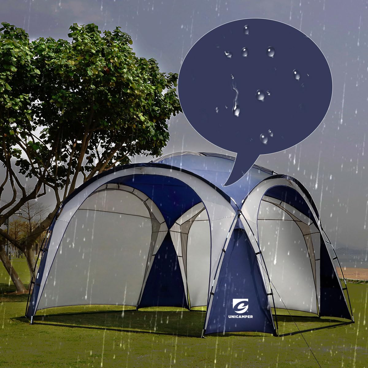 UNICAMPER Large Beach Canopy Tent UPF 50+ 12x12 ft Waterproof & Rainproof Dome Sun Shelter for 8-10 Person with 2 Side Walls, Perfect for Camping, Backyard, Fishing, Parties, Picnics
