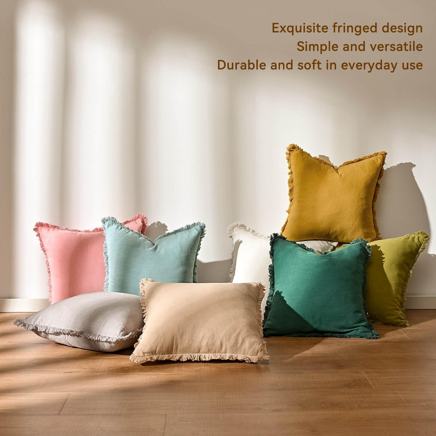 AmHoo Pack of 2 Linen Pillow Covers with Tassels Fringed Decorative Rustic Natural Throw Pillowcase Cushion for Couch Sofa Bedroom 18 x 18-Inch Cloud Blue