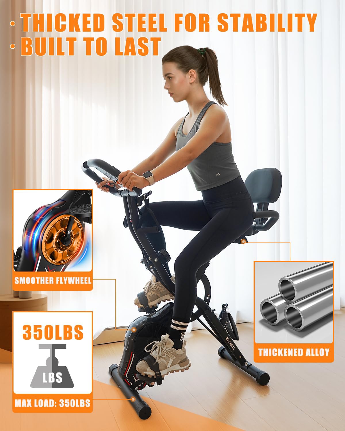 KALWOL Folding Exercise Bike, 5-in-1 Foldable Stationary Bike Upgraded 16-level Magnetic Resistance 10DB Near-silent Bike Upright Indoor Cycling Bike with 350LB Capacity, Comfortable Seat Backrest…