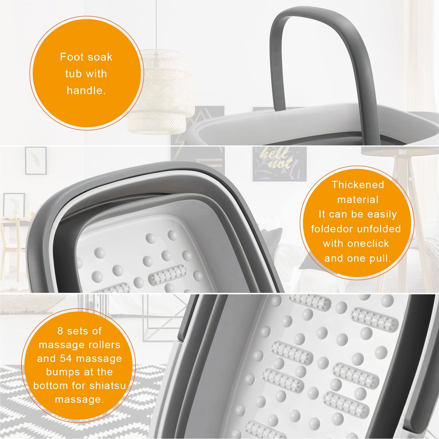 ALYSTER Collapsible Foot Bath with Handle - 15L/4 Gallons Massager Foot Soak Tub for Dry Cracked Feet, Pedicure Treatment