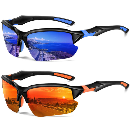 DioKiw 2PACK Sports Polarized Sunglasses for Men Cycling Running Fishing UV400 Protection Sun Glasses Lightweight Half Frame Goggles
