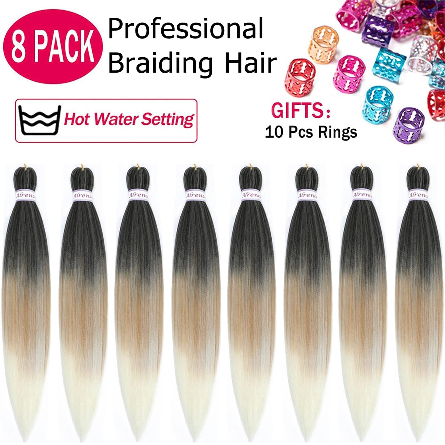 Alrence Pre Stretched Braiding Hair Long Braid 26 Inch 8 Packs Professional Braiding Hair Extensions Synthetic Crochet Twist Braids (26 Inch, 1B/27/613)