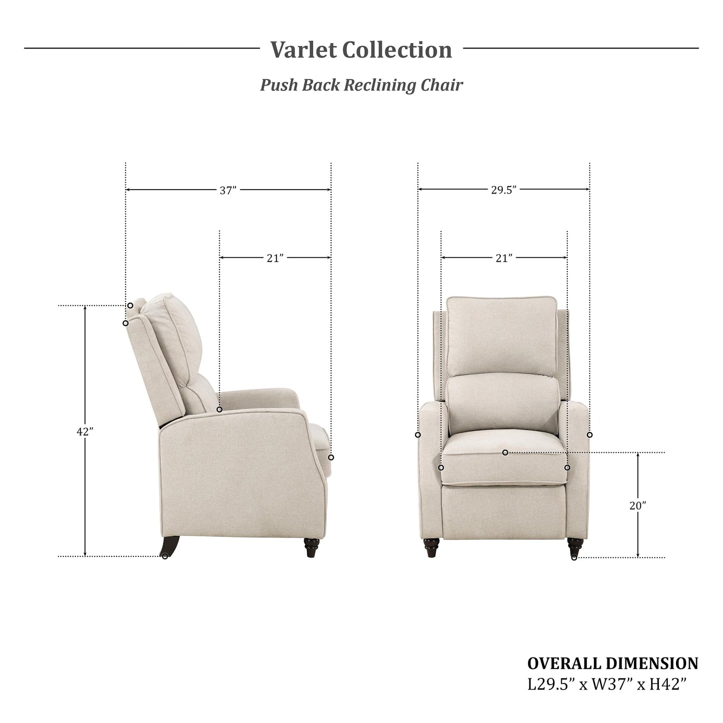 Lexicon Push Back Recliner Chair Living Room, Reclining Sofa Chair, Modern Recliner Sofa Chair, Fabric Recliner Arm Chair for Living Room/Office/Apartment, Beige