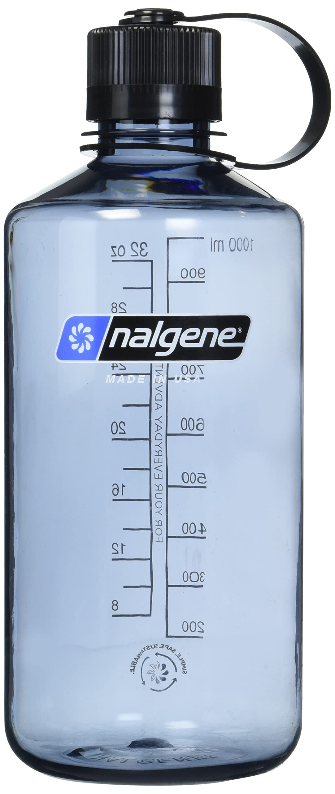 Nalgene Sustain BPA-Free Tritan Plastic Water Bottle for Travel and Camping, 32 oz Capacity, Gray