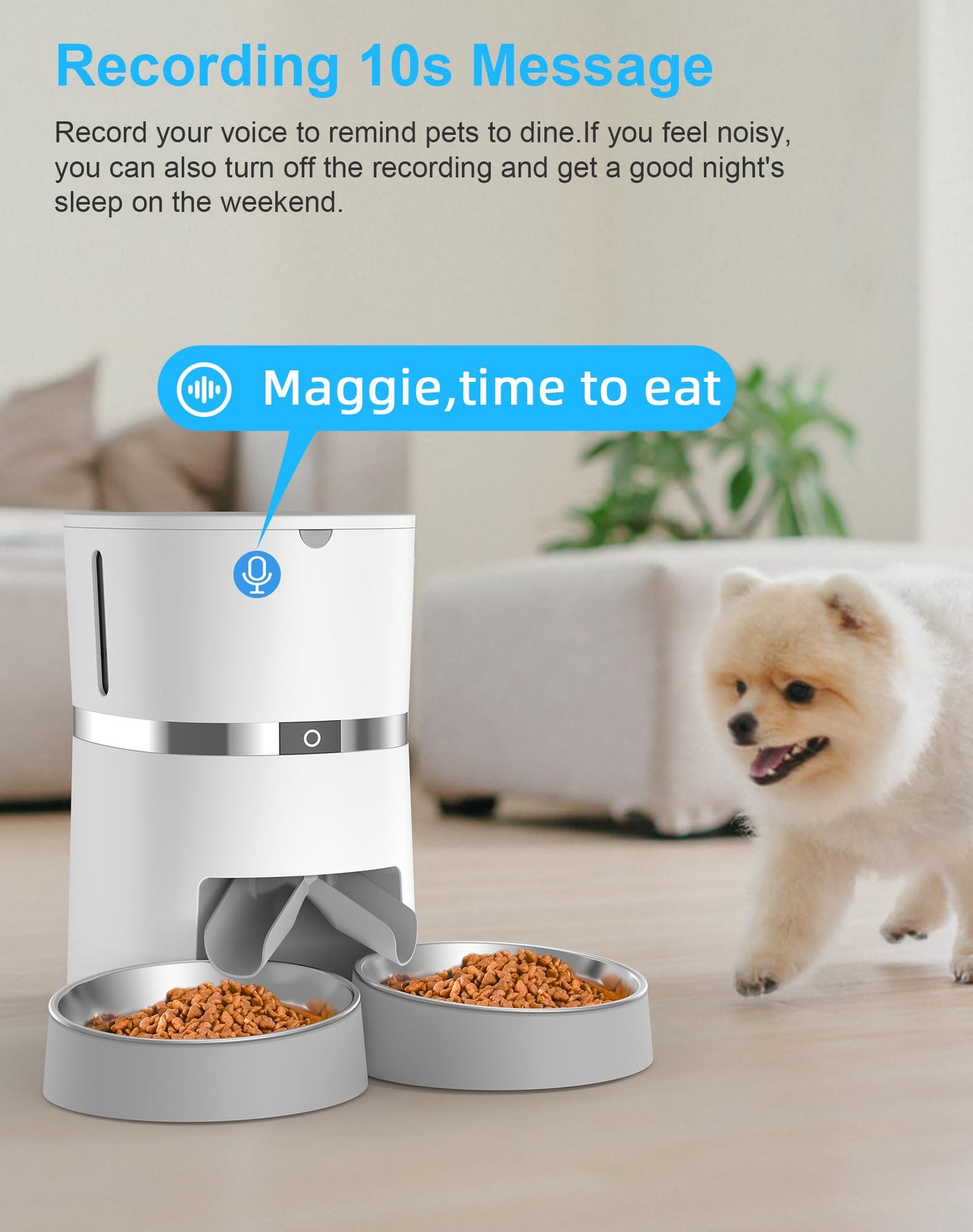 Automatic Cat Feeder, WellToBe Pet Feeder Food Dispenser for Cat & Small Dog with Two-Way Splitter and Double Bowls, up to 6 Meals with Portion Control, Voice Recorder - Battery and Plug-in Power