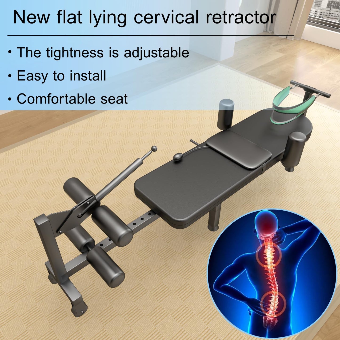 Aplsrhun Fitness Full Body Traction Bed, Massage Cervical Traction Table & Lumbar Traction Bed, Stretch Decompression Machine for Tension Relief, Lumbar Stretching (Black)