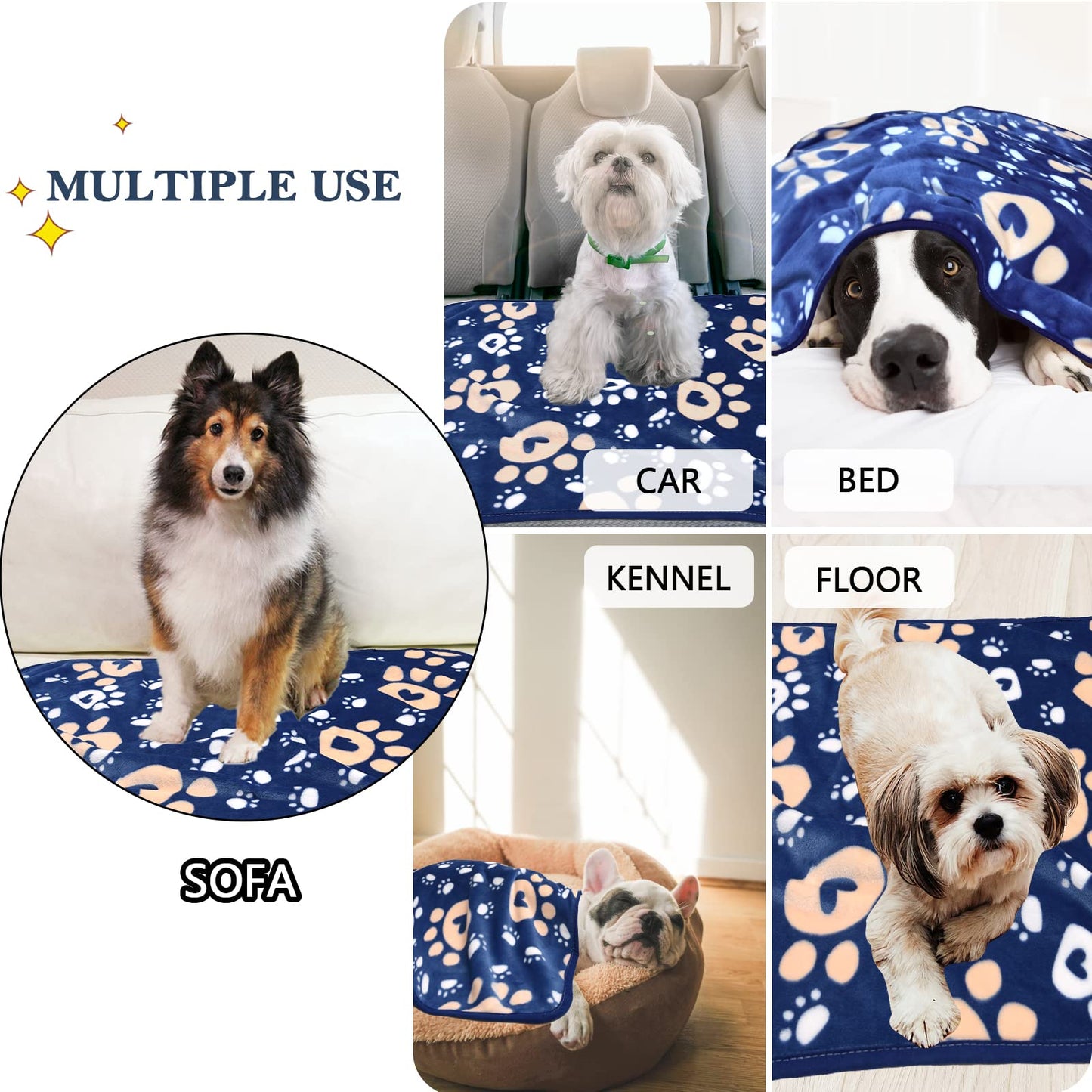 AHOOCUSTOM Dog Blanket, Soft Fleece Dog Blankets for Small Medium Dogs, Fluffy Flannel Pet Cat Puppy Blanket Mat Cover for Bed Couch, Cute Paw Print Throw Blanket for Dogs, Blue 40"X30"