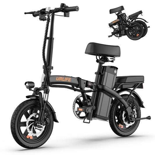URLIFE Electric Bike for Adults, 14" Folding Electric Bike, 500W Peak Motor, 48V 375Wh Removable Battery, 20MPH, 40 Miles Long Range, E Bikes for Adults and Teens, UL 2849 Certification (Dark Black)