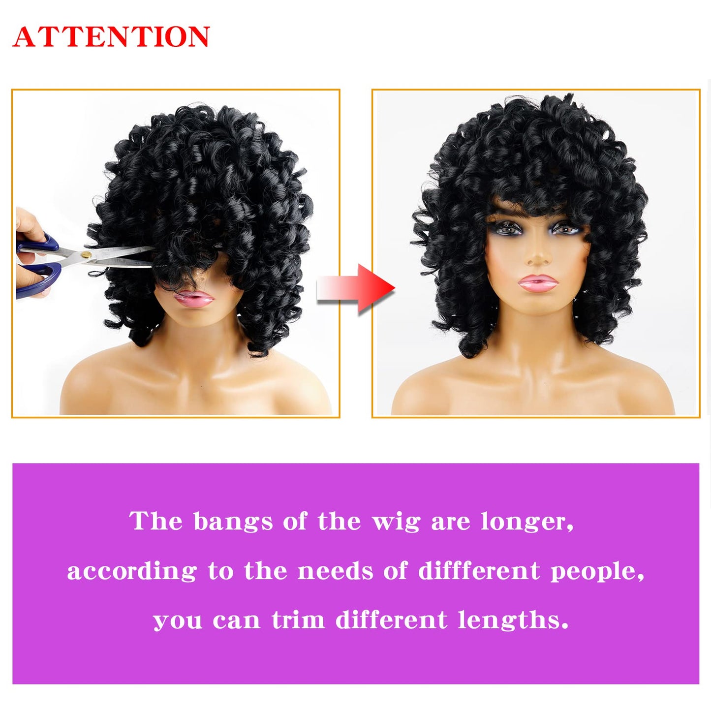 andromeda Pink Curly Wigs for Black Women Short Kinky Curly Wig with Bangs Loose Curly Heat Resistant Fiber Hair Wig for Women Halloween Cosplay Party Wigs (Pink)