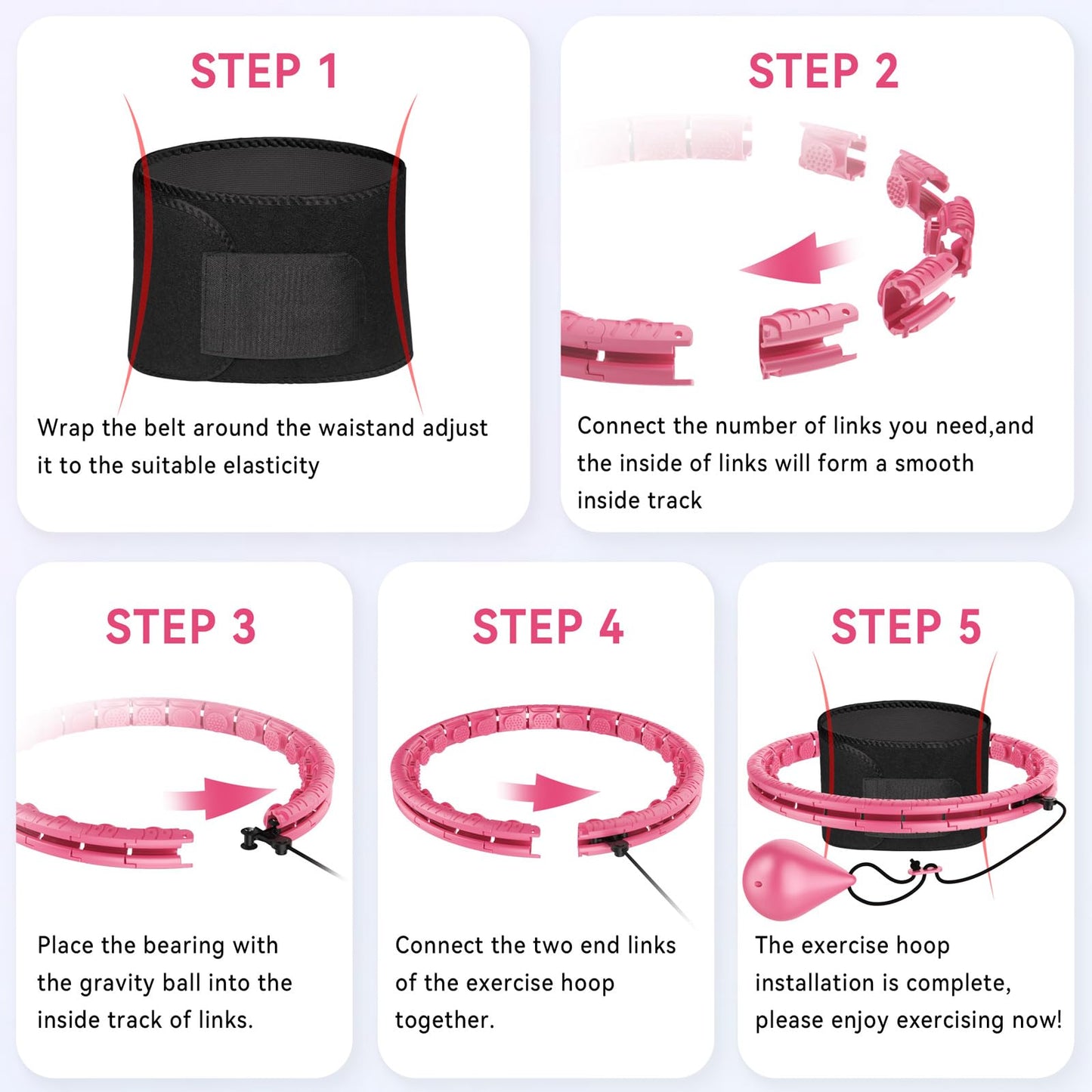 Weighted Hula Hoop for Adults Weight Loss,Infinity Weighted Hoop Plus Size with Sweat Belt,Waist Trainers for Women,Exercise Hula Hoop Womens Weight Loss at Home (Bright Pink)