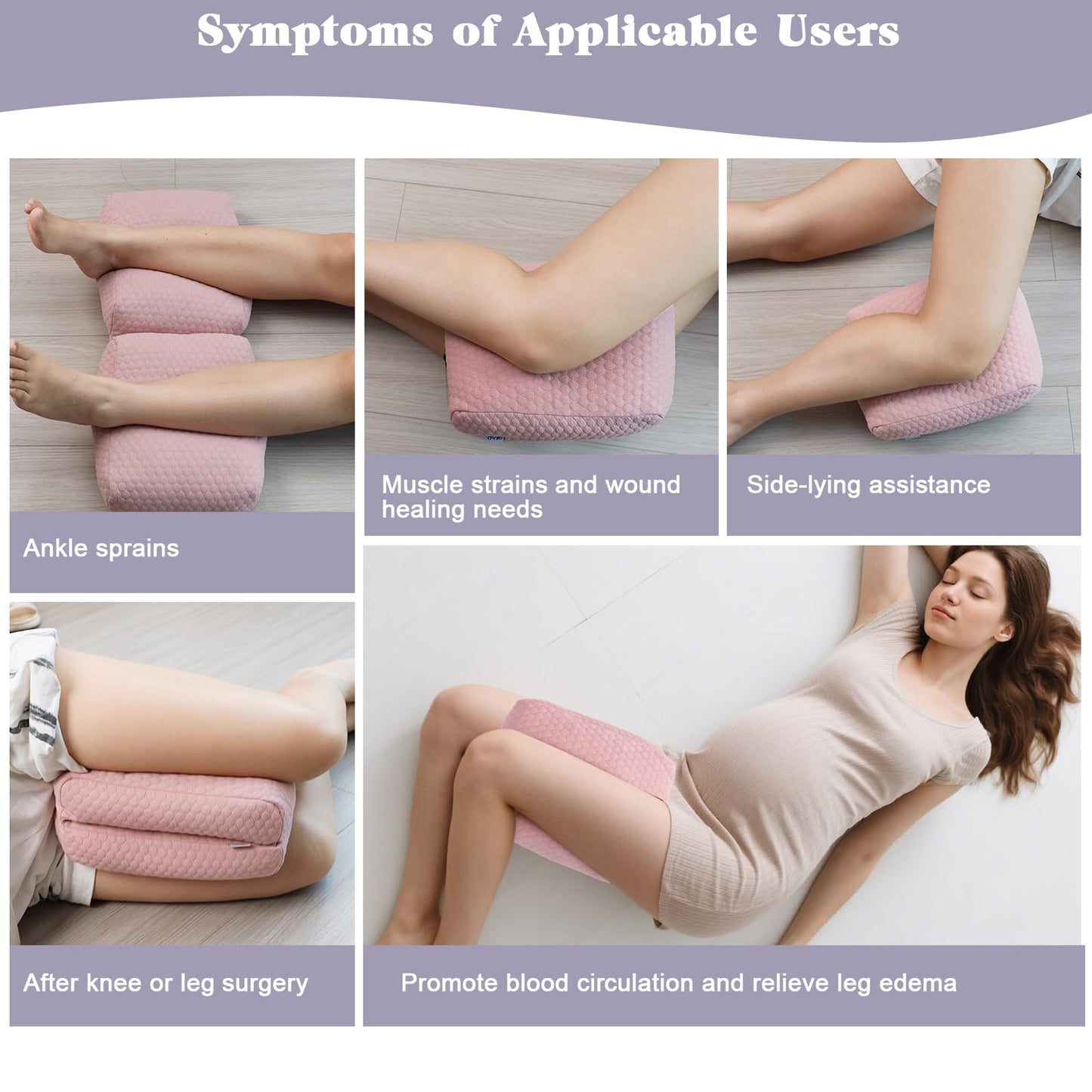RoamReady Knee Pillow for Side Sleepers, Leg Support Pillow for Hip Pain Smooth Spine Alignment for Better Sleep, Ideal Pillows for Side Sleeping Knee and Back Pain Relief, Pink