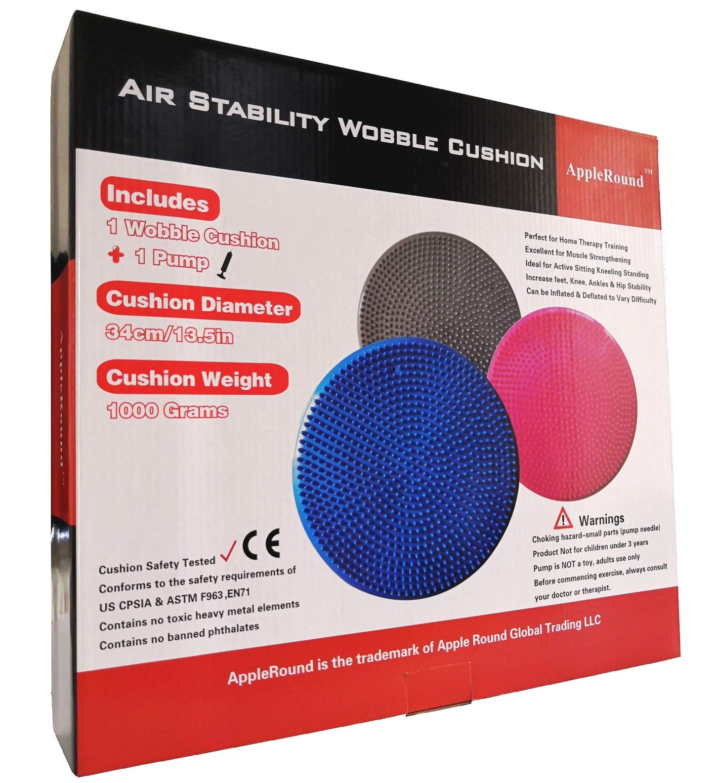 Air Stability Wobble Cushion with Pump, Yellow, 35cm/14in Diameter, Balance Disc