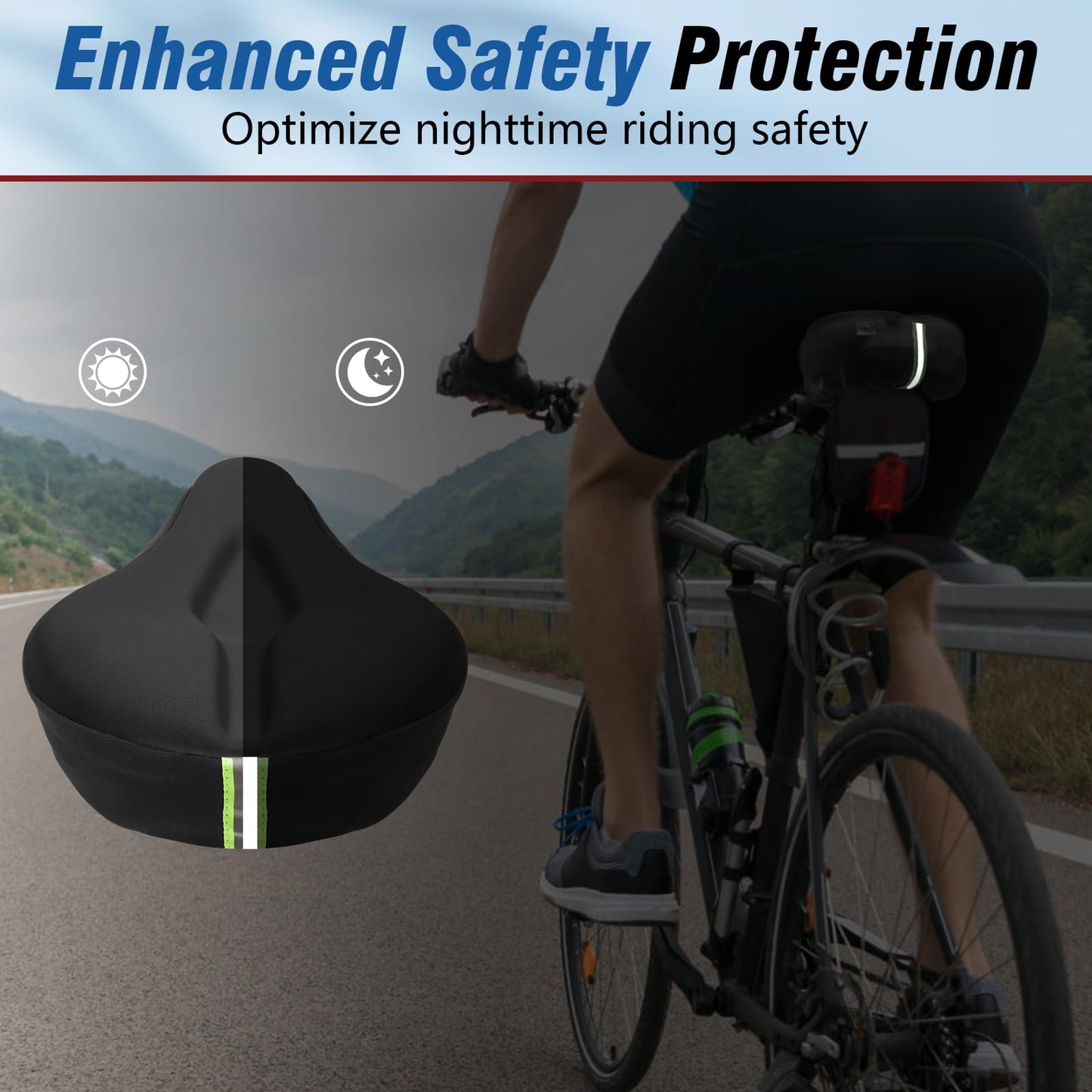 Zacro Bike Seat Cushion - Gel Padded Bike Seat Cover for Men Women Comfort, Extra Soft Exercise Bicycle Seat Compatible with Peloton, Outdoor & Indoor (Large, Black)