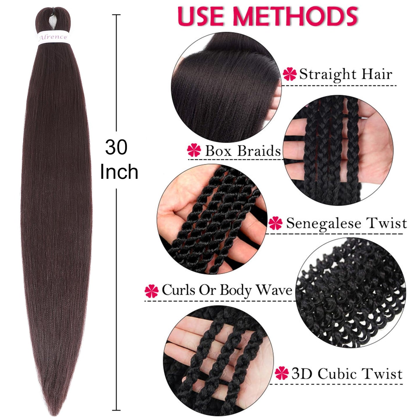 Alrence Pre Stretched Braiding Hair Long Braid 30 Inch 8 Packs Professional Braiding Hair Extensions Synthetic Crochet Twist Braids (30 Inch, 33#)