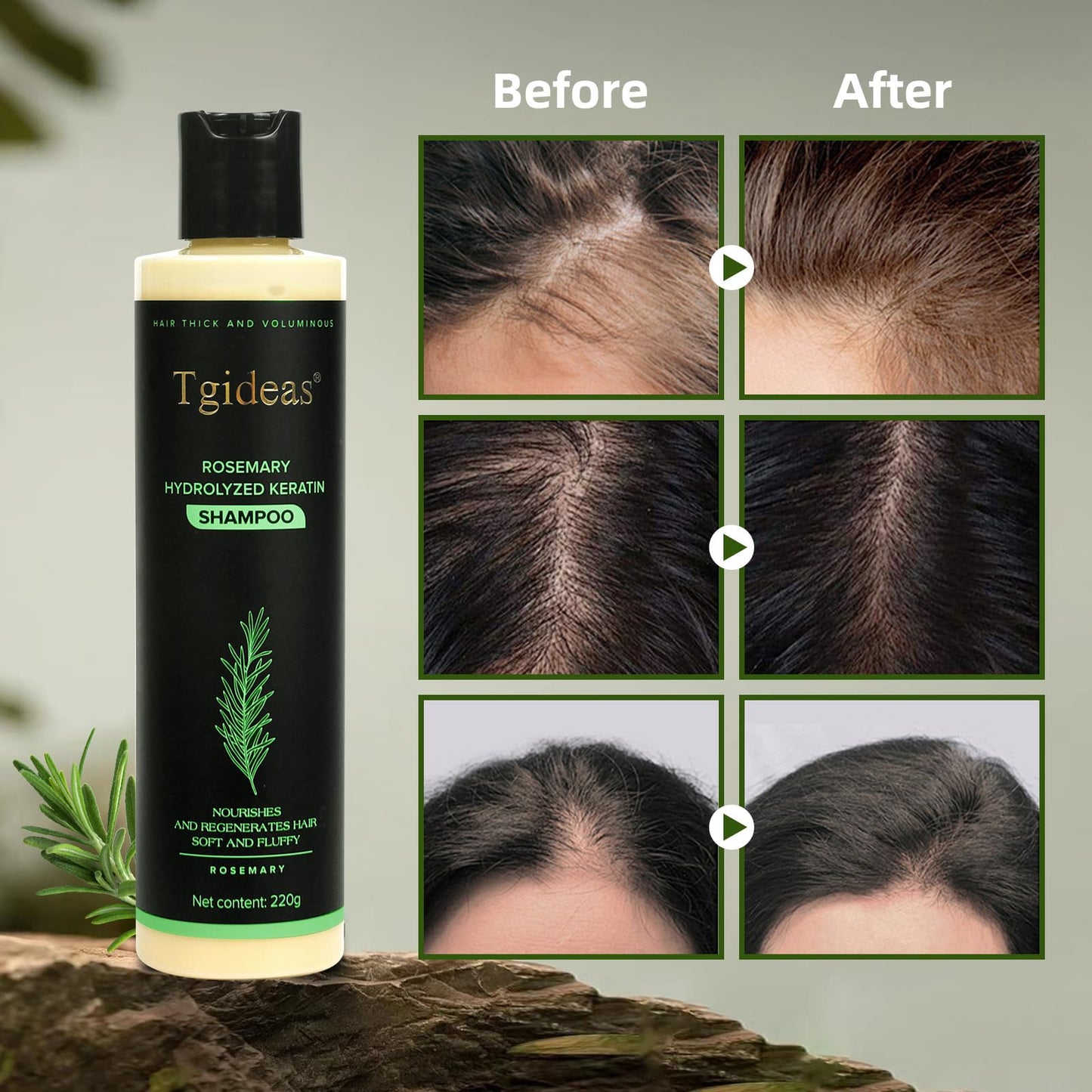 Organic Rosemary Hair Growth Shampoo for Women and Men-Natural Thickening & Strengthening Shampoo with Hydrolyzed Keratin for Thinning Hair & Hair Loss 7.4 fl.oz - 2 Packs
