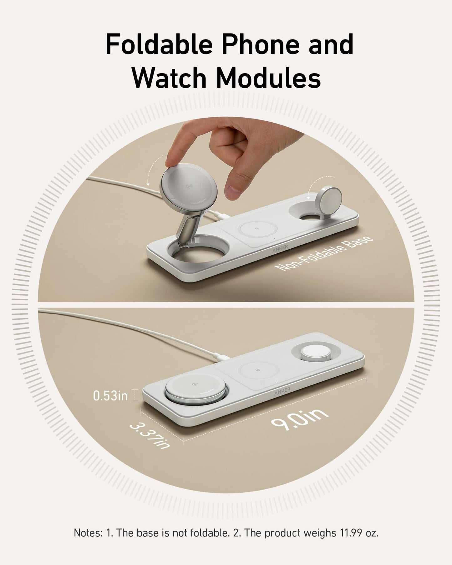 Anker iPhone 16 Foldable 3-in-1 Wireless Charging Station, Qi2 Certified 15W Ultra-Fast MagSafe-Compatible Wireless Charger, for iPhone 15/14 Series, AirPods, Apple Watch (USB-C Charger Included)