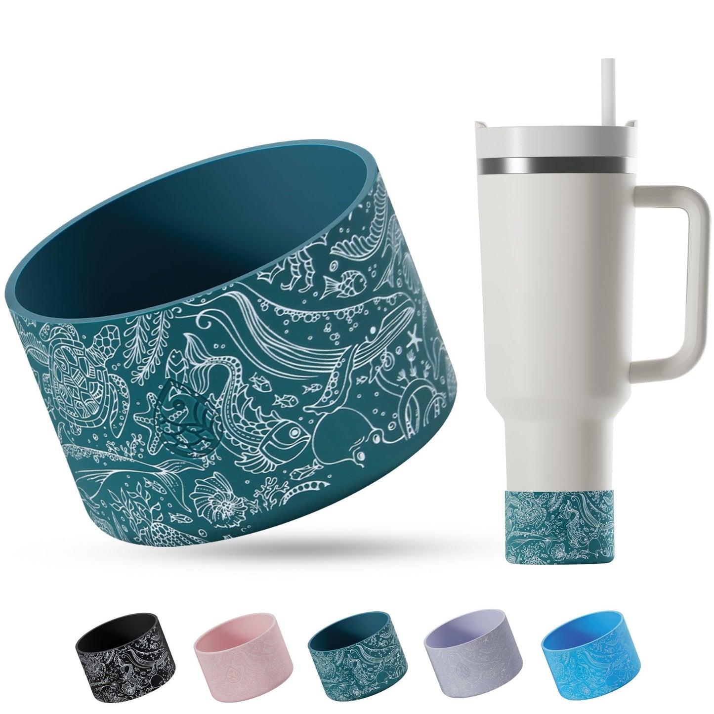 REUZBL Ocean Life Silicone Bottle Boot Sleeve for Stanley Tumblers 20-40oz, Hydro Flask Tumblers, Simple Modern Tumblers, Iron Flask Similar, Owala Tumblers, Tumbler Water Bottle Accessory