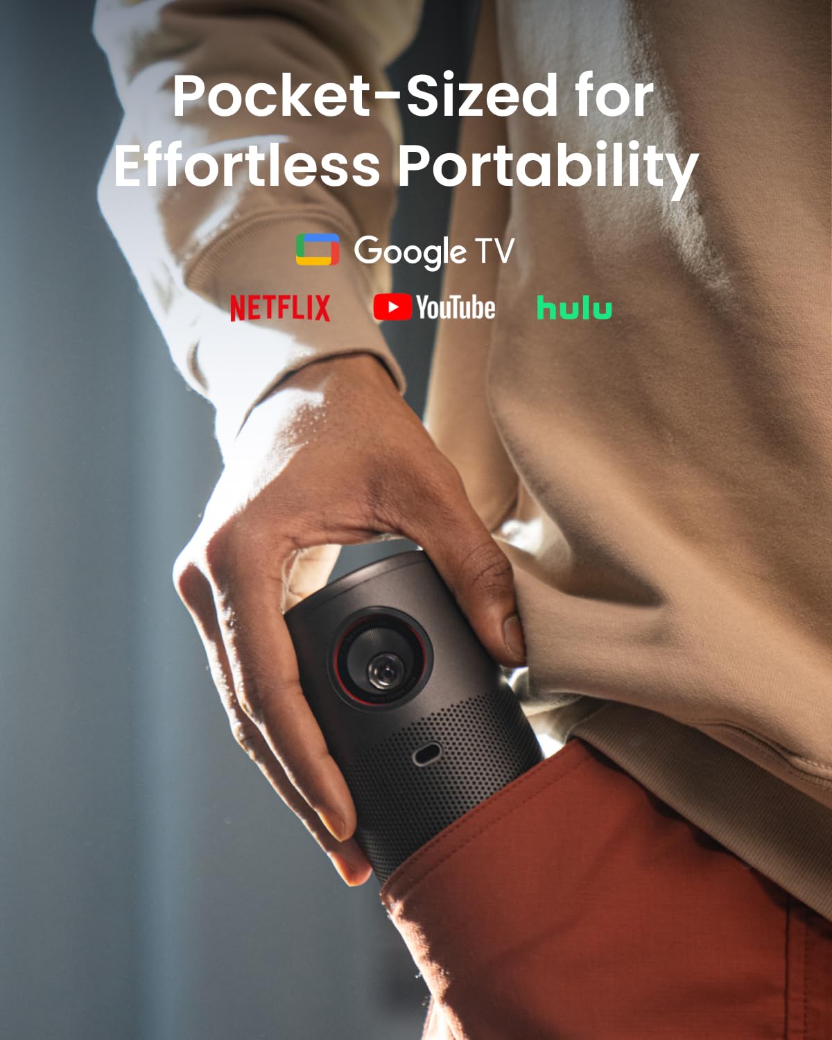 NEBULA Capsule Air Google TV Projector, Officially Licensed Netflix, 720p Smart Mini Projector with Wi-Fi and Bluetooth, 2 Hours of Playtime, Dolby Digital, Ultra Portable for Any Space