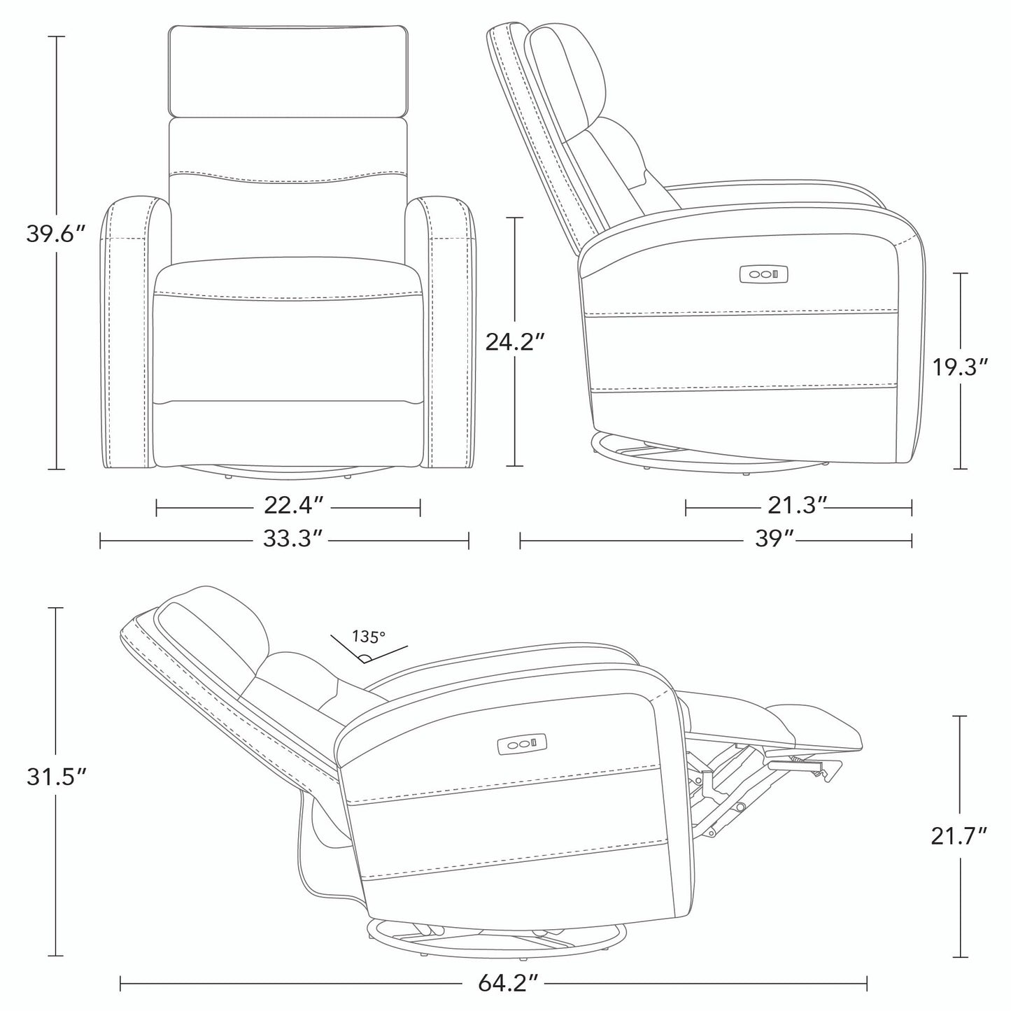 Watson & Whitely Swivel Power Recliner Glider Rocker, Small Recliner Chairs for Living Room, Faux Leather in Camel
