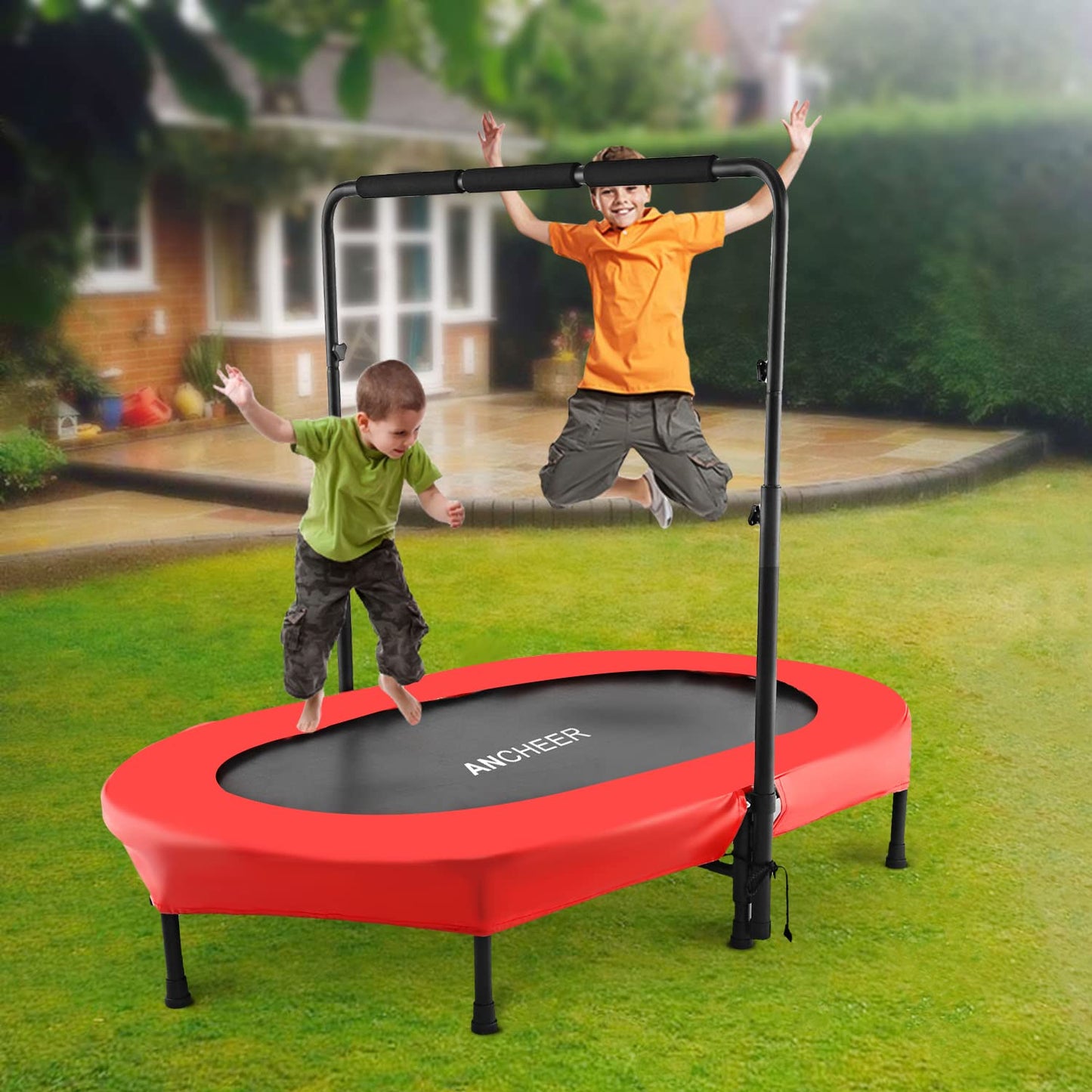 ANCHEER Foldable Trampoline, Mini Rebounder Trampoline with Adjustable Handle, Exercise Trampoline for Indoor/Garden/Workout Cardio, Parent-Child Twins Trampoline Max Load 220lbs (Training Red)