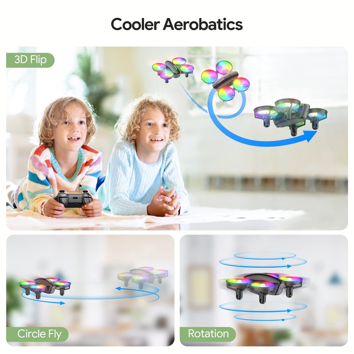 TOMZON A23W Drone with Camera 1080P, LED Kids Drone with Throw to Go, High Speed Rotation and 3D Flip, Mini Drone for Kids with Circle Fly, Gravity Sensor, 3 Speeds, 2 Batteries