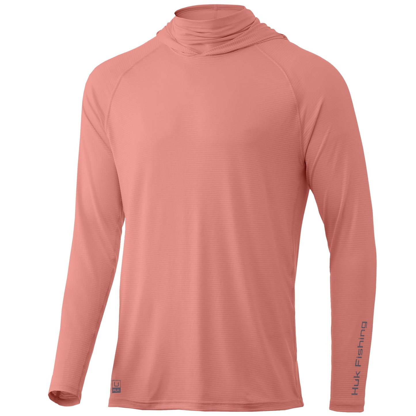 HUK Men's Standard A1A Hoodie, Quick-Dry Hooded Fishing Shirt with Built in Neck Gaiter, Neon Orange